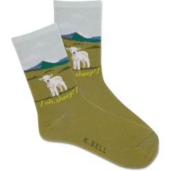 K. Bell Women's Oh,Sheep! Crew Socks 1 Pair, Olive, Women's 9-11