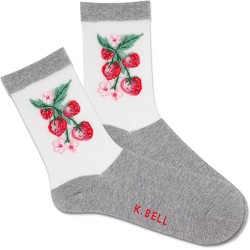 K. Bell Women's Sheer Strawberry Vine Crew Socks 1 Pair, Medium Grey Heather, Women's 9-11