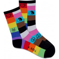 K. Bell Women's Rainbow Patches Active Crew Socks 1 Pair, Black, Women's 9-11