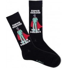 K. Bell Women's Super Hero Scrubs Crew Socks 1 Pair, Black, Men's 10-13