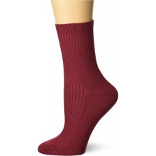 K. Bell Women's Ribbed Ankle Crew Socks 1 Pair, Cranberry, Women's 9-11