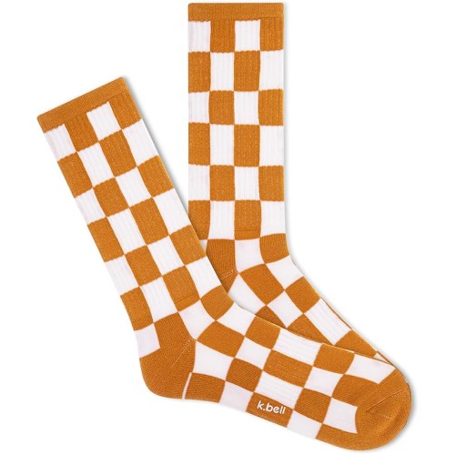 K. Bell Men's L.A. Checkerboard Active Crew Socks 1 Pair, Tan, Men's 10-13 Shoe