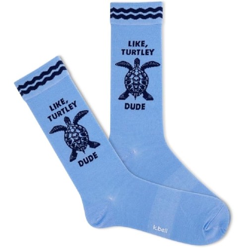 K. Bell Men's Turtley Dude Crew Socks 1 Pair, Bright Blue, Men's 10-13 Shoe