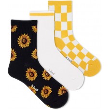 K. Bell Women's L.A. Sunflower Active Crew Socks 3 Pair, Blue, Women's 4-10 Shoe