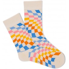 K. Bell Women's Retro Wave Checkerboard Crew Socks 1 Pair, Sand, Women's 4-10 Shoe