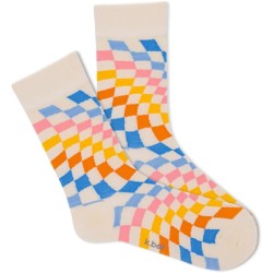 K. Bell Women's Retro Wave Checkerboard Crew Socks 1 Pair, Sand, Women's 4-10 Shoe