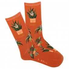 K. Bell Women's Peeking Cat Crew Socks 1 Pair, Red Rust, Women's 9-11