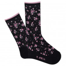 K. Bell Women's Ditsy Floral Crew Socks 1 Pair, Black, Women's 9-11