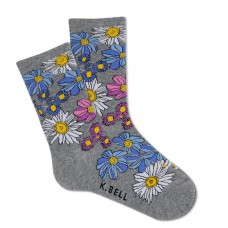 K. Bell Women's Springtime Floral Crew Socks 1 Pair, Medium Grey Heather, Women's 9-11