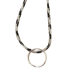 FeetPeople Round Lace Key Chain, Black With White Metallic