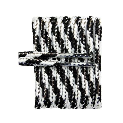 FootGalaxy High Quality Round Laces For Boots And Shoes, Black With White Metallic FootGalaxy High Quality Round Laces For Boots And Shoes, Black With White Metallic