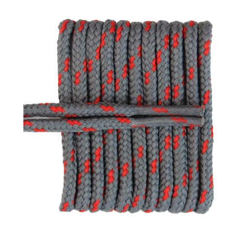 FootGalaxy High Quality Round Laces For Boots And Shoes, Grey With Red Chip FootGalaxy High Quality Round Laces For Boots And Shoes, Grey With Red Chip