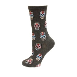 HotSox Sugar Skulls Socks, Charcoal Heather, 1 Pair, Women Shoe 4-10