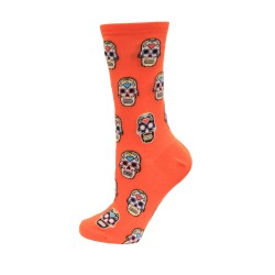 HotSox Sugar Skulls Socks, Coral, 1 Pair, Women Shoe 4-10