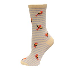 HotSox Bird On Stripe Socks, Natural Melange, 1 Pair, Women Shoe 4-10