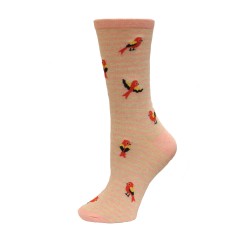 HotSox Bird On Stripe Socks, Pink Heather, 1 Pair, Women Shoe 4-10