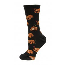 HotSox Pizza Sloth Socks, Black, 1 Pair, Women Shoe 4-10