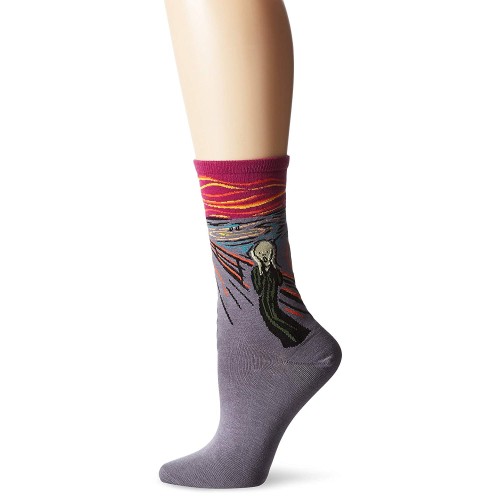 Hot Sox Women's Artist Series Crew Socks | The The Scream, Cranberry, Shoe Size: 4-10 Hot Sox Women's Artist Series Crew Socks | The The Scream, Cranberry, Shoe Size: 4-10