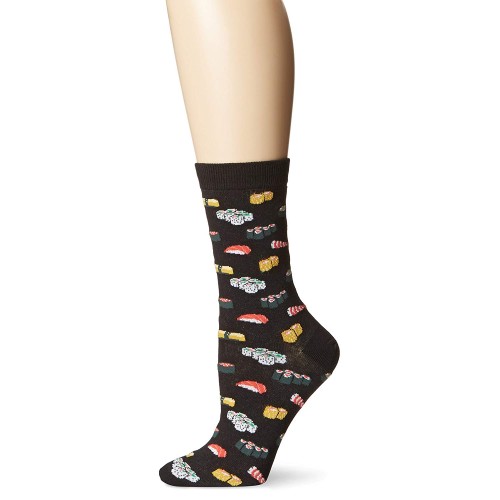 Hot Sox Women's Food and Drink Novelty Casual Crew Socks, Sushi (Black), Shoe Size: 4-10 Hot Sox Women's Food and Drink Novelty Casual Crew Socks, Sushi (Black), Shoe Size: 4-10