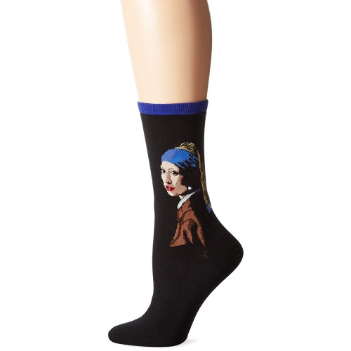 Hot Sox Women's Artist Series Crew Socks | Girl With The Pearl Earring, Royal Purple, Shoe Size: 4-10 Hot Sox Women's Artist Series Crew Socks | Girl With The Pearl Earring, Royal Purple, Shoe Size: 4-10