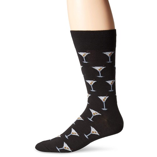 Hot Sox Men's Food and Booze Novelty Casual Crew Socks, Martini (Black), Shoe Size: 6-12