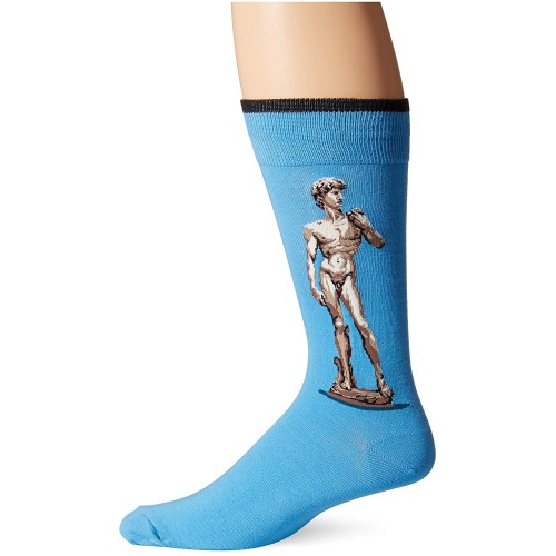 Hot Sox Men's Famous Artist Series Novelty Crew Socks, David (Light Blue), Shoe Size: 6-12 Hot Sox Men's Famous Artist Series Novelty Crew Socks, David (Light Blue), Shoe Size: 6-12