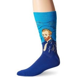 Hot Sox Men's Famous Artist Series Novelty Crew Socks, Van Gogh Self Portrait (Light Blue), Shoe Size: 6-12