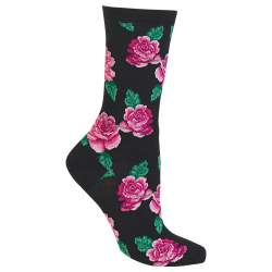 Hot Sox Women's Originals Fashion Crew Novelty Socks, Rose Print (Black), Shoe Size: 4-10 Hot Sox Women's Originals Fashion Crew Novelty Socks, Rose Print (Black), Shoe Size: 4-10