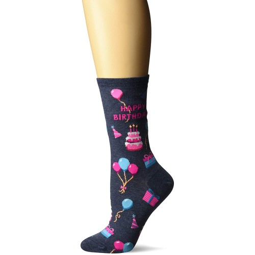HotSox Womens Happy Birthday Socks, Denim Heather, 1 Pair, Womens Shoe 4-10