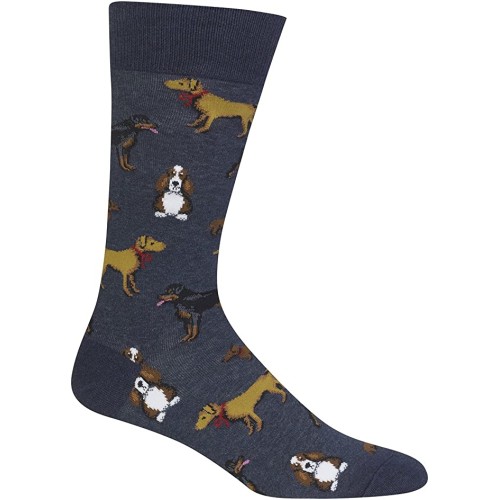 HotSox Mens Multi Dogs Socks, Denim Heather, 1 Pair, Mens Shoe 6-12.5
