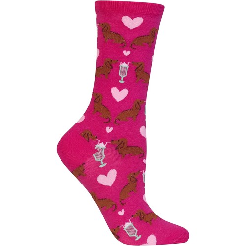 HotSox Womens Dogs and Milkshake Socks, Bright Pink, 1 Pair, Womens Shoe Size 4-10
