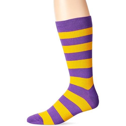HotSox Mens College Rugby Stripe Socks, Purple and Yellow, 1 Pair, Mens Shoe 6-12.5
