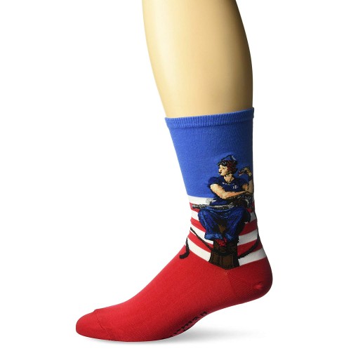 Hot Sox Women's Norman Rockwell Collection Crew Socks, Rosie The Riveter (Blue), Shoe Size: 4-10 Hot Sox Women's Norman Rockwell Collection Crew Socks, Rosie The Riveter (Blue), Shoe Size: 4-10