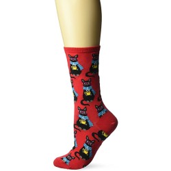 HotSox Womens Coffee Cat Socks, Red, 1 Pair, Womens Shoe Size 4-10
