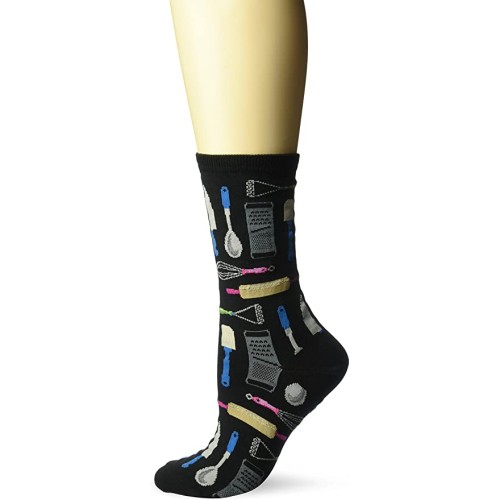 HotSox Womens Kitchen Utensils Socks, Black, 1 Pair, Womens Shoe Size 4-10