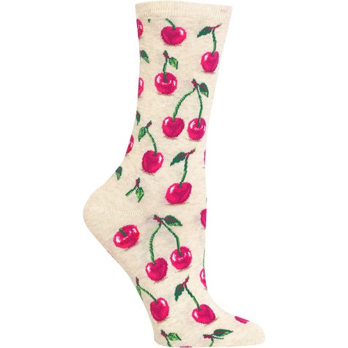 HotSox Womens Cherries Socks, Natural Melange, 1 Pair, Womens Shoe 4-10