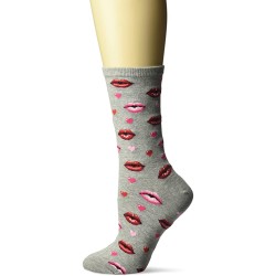 HOTSOX Womens Crew Socks Lips 1 Pair, Sweatshirt Heather Grey, Womens 4-10 Shoe