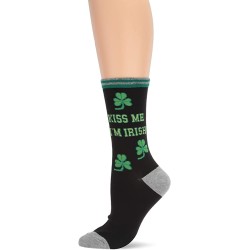 HotSox Womens Kiss Me I'm Irish Socks, Black, 1 Pair, Womens Shoe 4-10