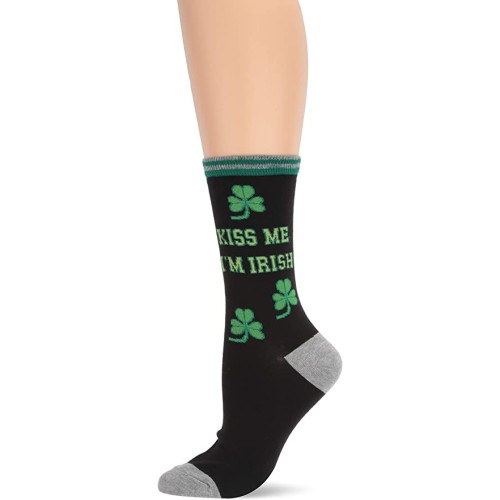 HotSox Womens Kiss Me I'm Irish Socks, Black, 1 Pair, Womens Shoe 4-10