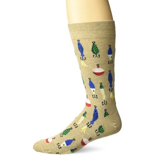 HotSox Mens Fishing Lures Socks, Hemp Heather, 1 Pair, Mens Shoe 6-12.5