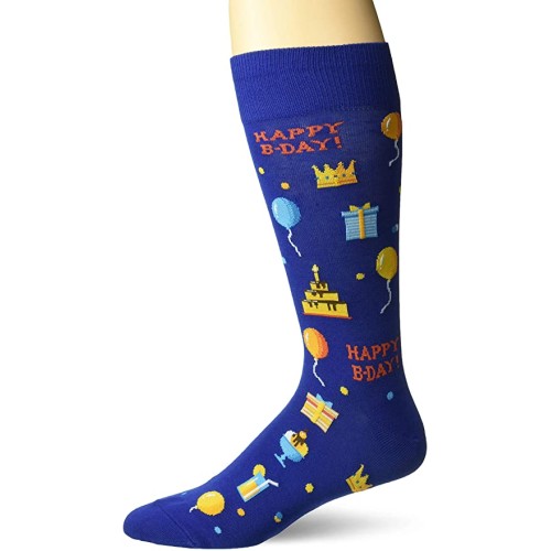 HotSox Mens Happy Birthday Socks, Dark Blue, 1 Pair, Mens Shoe Size 6-12.5