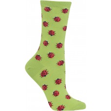 HOTSOX Womens Crew Socks Ladybug 1 Pair, Grass Green, Womens 4-10 Shoe