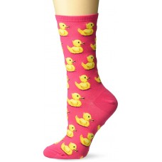 HOTSOX Womens Crew Socks Rubber Ducks 1 Pair, Hot Pink, Womens 4-10 Shoe