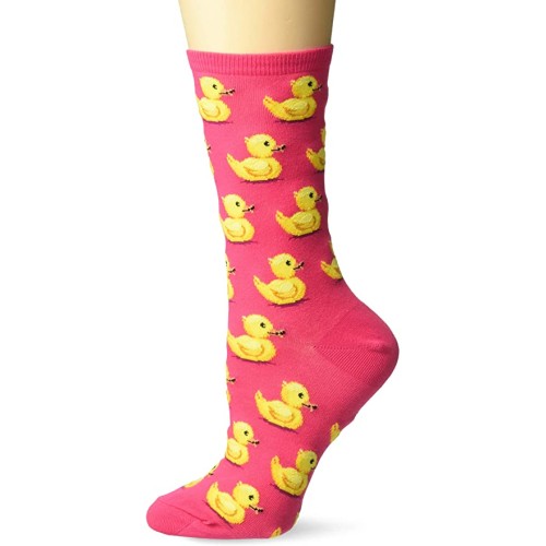 HOTSOX Womens Crew Socks Rubber Ducks 1 Pair, Hot Pink, Womens 4-10 Shoe