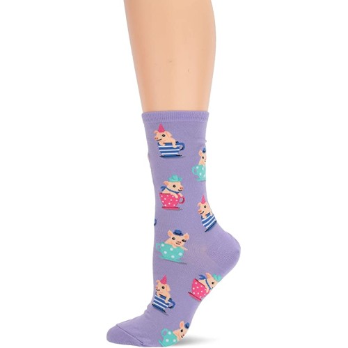 HotSox Womens Teacup Pig Socks, Lavender, 1 Pair, Womens Shoe Size 4-10