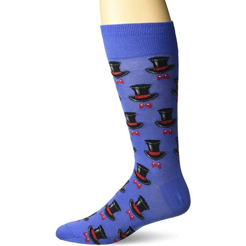 HotSox Mens Top Hat and Bow Tie Socks, Blue, 1 Pair, Mens Shoe 6-12.5
