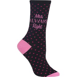 HotSox Womens Mrs. Always Right Socks, Black, 1 Pair, Womens Shoe 4-10