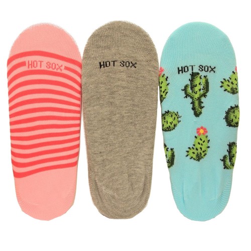 Hotsox Women's No Show Cactus Socks 3 Pair, Assorted, Women's Shoe 4-10