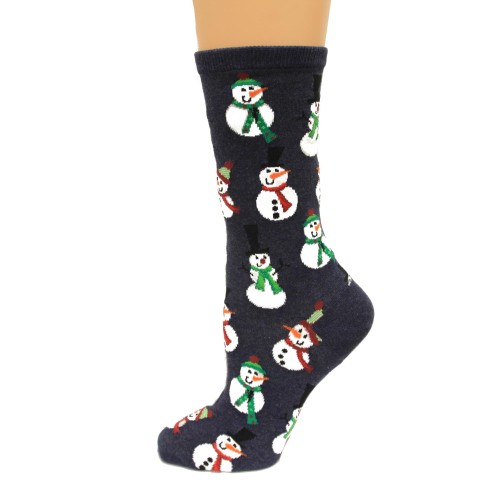 Hot Sox Women's Holiday Fun Novelty Crew Socks, snowmen (Denim Heather), Shoe Size: 4-10
