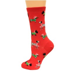 Hot Sox Women's Holiday Fun Novelty Crew Socks, Christmas Dogs (Red), Shoe Size: 4-10